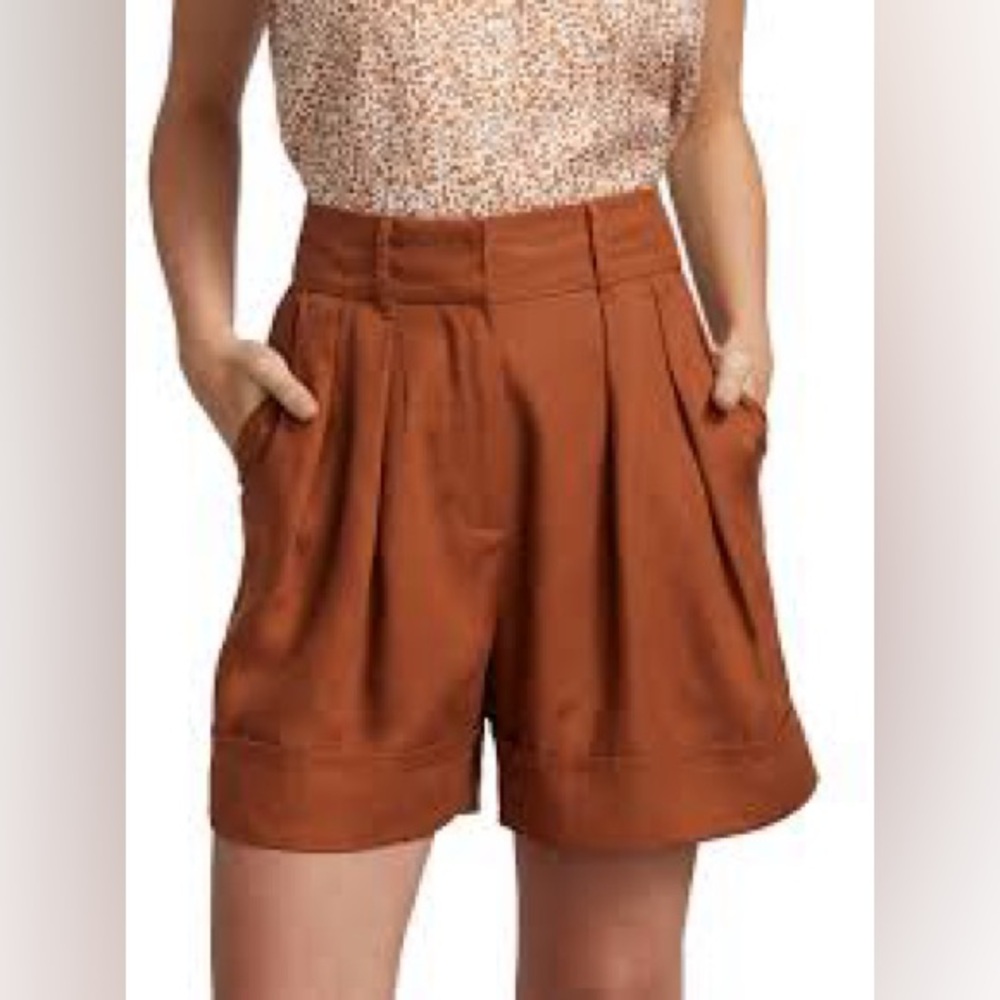 ELIE TAHARI Pleasted High Waisted Wide Leg Brown Shorts